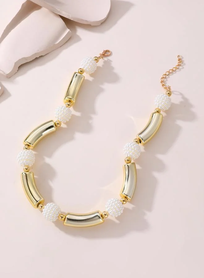 Take Two Faux Pearl Gold Tone Necklace